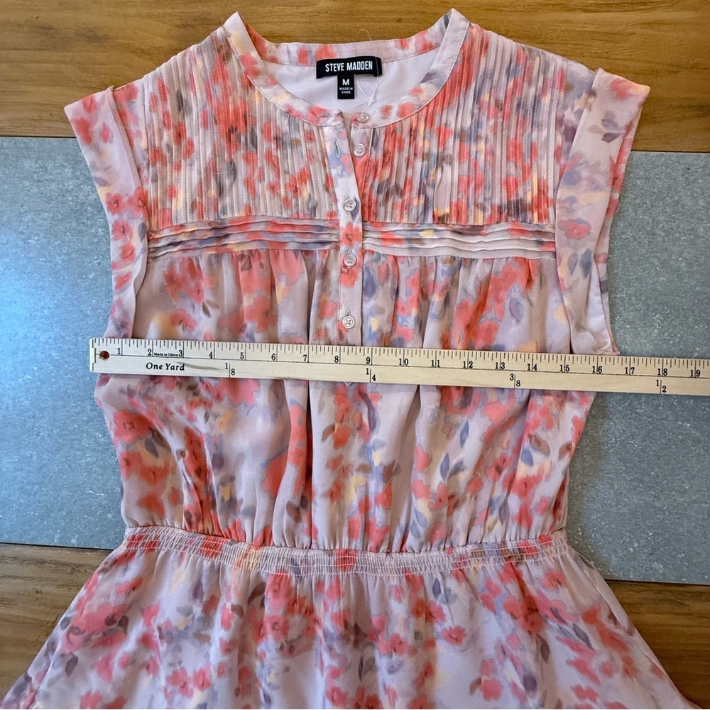 Steve Madden Faith Floral Mini Dress Pleated Bodice Tiered Ruffle Skirt Medium - Picture 9 of 11